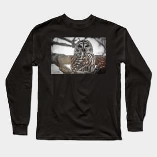 Barred owl in black and white Long Sleeve T-Shirt